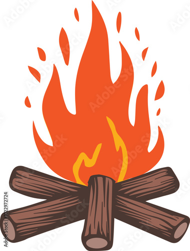Woodcut Campfire or Bonfire Vector Illustration