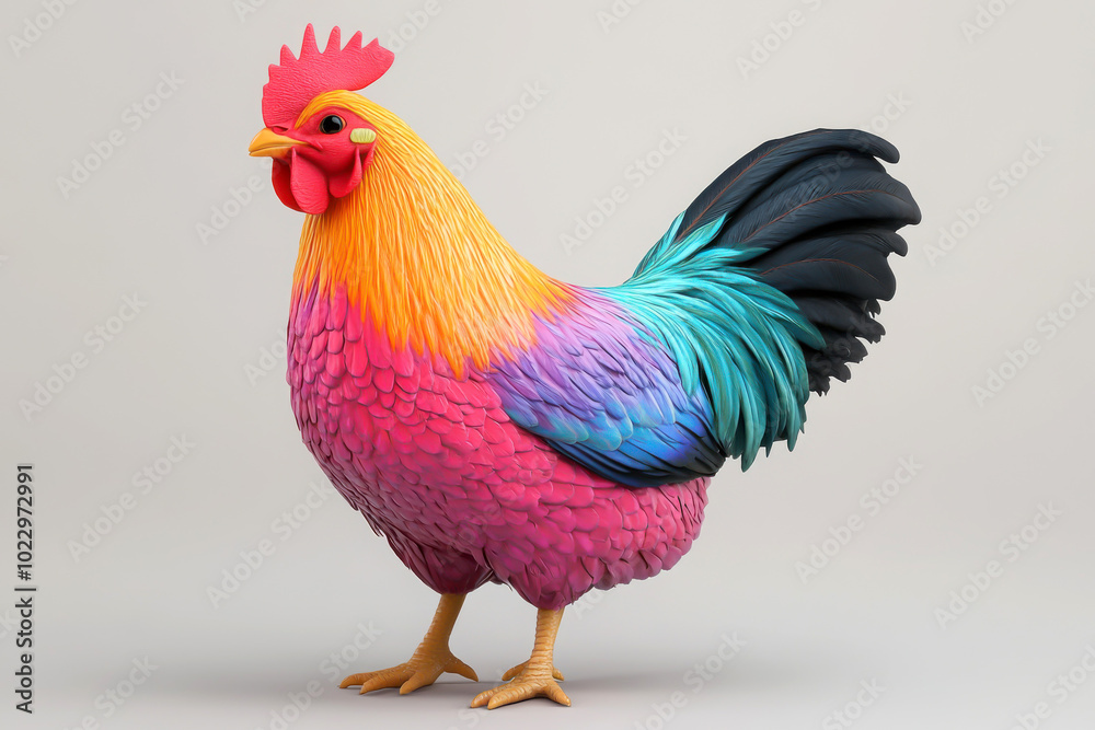 Colorful rooster figure on a neutral background