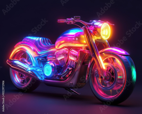 Vibrant neon motorcycle on dark background photo