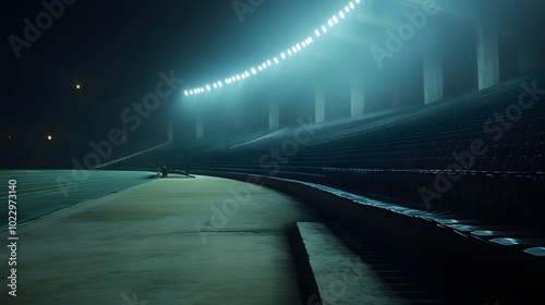 Empty Stadium Seats Under Nighttime Lights photo