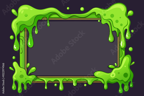 Green slime goo flows frames with different shapes. Mucus fluid cartoon style concept