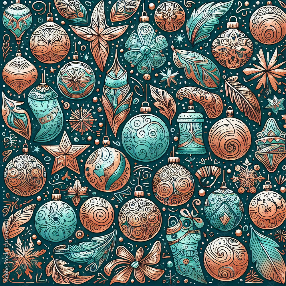 Fototapeta premium New Year illustrations with decor elements