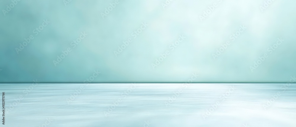 A large empty room with simple blue walls and white floors.