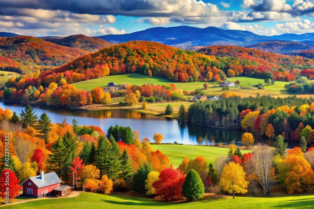 Scenic Vermont Landscapes Featuring Autumn Foliage, Rolling Hills, and Tranquil Lakes in Nature Scenic Vermont Landscapes Featuring Autumn Foliage, Rolling Hills, and Tranquil Lakes in Nature