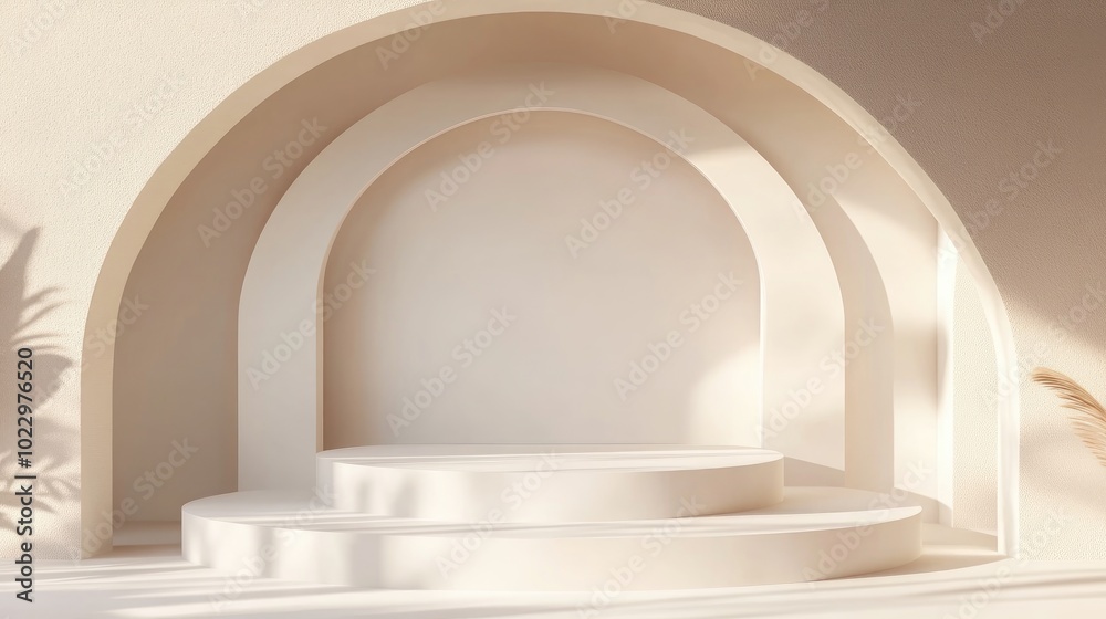 3D backdrop featuring a podium display Blank white banner mockup with natural shape and shadow Ideal for beauty product and cosmetic promotion Abstract line design Minimalist template 3D rendering 3D backdrop featuring a podium display Blank white banner mockup with natural shape and shadow Ideal for beauty product and cosmetic promotion Abstract line design Minimalist template 3D rendering
