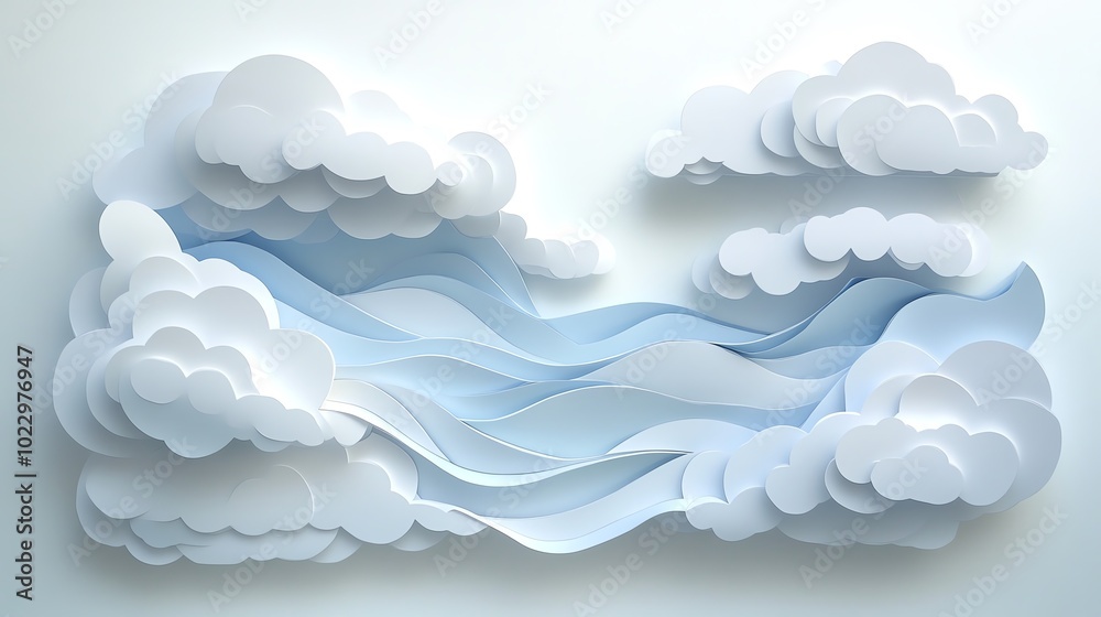 Layered paper cut cloud shapes in soft whites and grays, creating a minimalist sky scene, paper cut clouds, minimalist decor Layered paper cut cloud shapes in soft whites and grays, creating a minimalist sky scene, paper cut clouds, minimalist decor