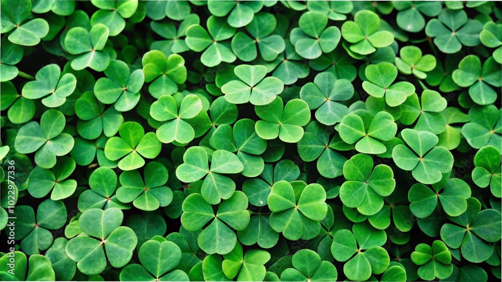 Detailed close-up of lush green clover leaves,highlighting their unique shape and vibrant hue. Detailed close-up of lush green clover leaves,highlighting their unique shape and vibrant hue.