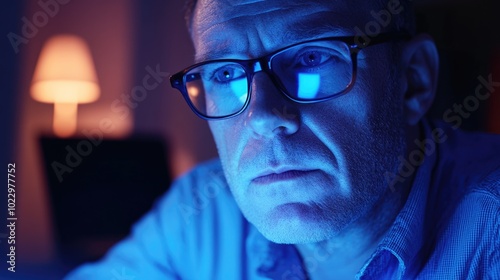 Intense Man in Blue Light