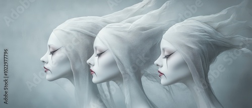 Three female ghosts with long white hair