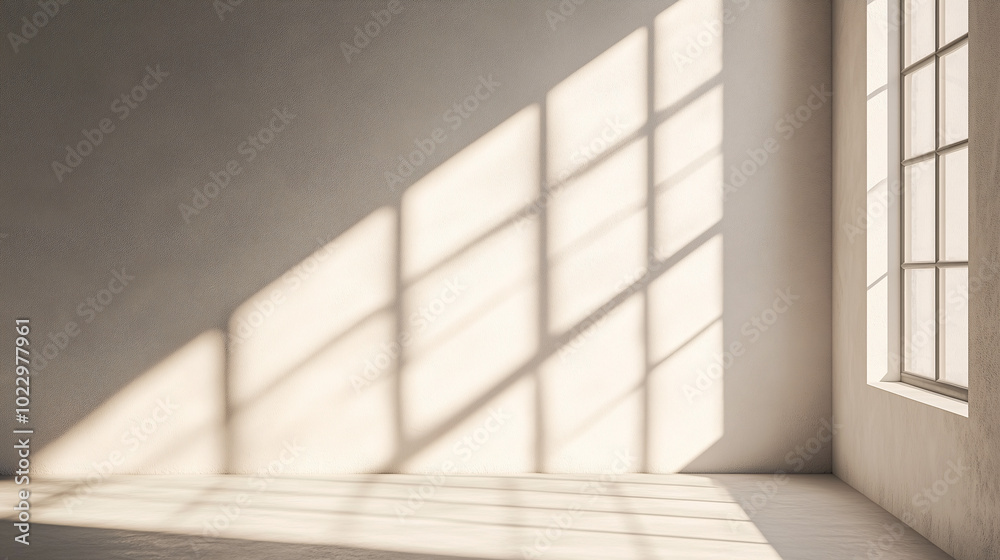 Open window in a modern loft, with sunlight creating geometric shadows on a neutral wall Focus on simplicity with strong lines and natural light patterns Open window in a modern loft, with sunlight creating geometric shadows on a neutral wall Focus on simplicity with strong lines and natural light patterns