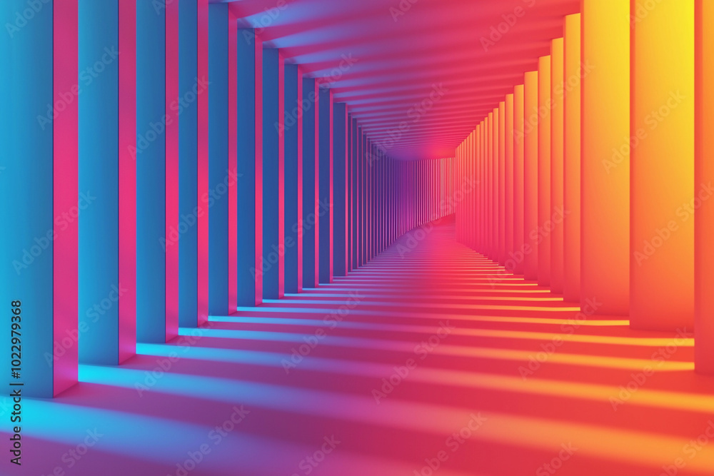 Vibrant abstract tunnel with colorful shadows in a surreal space Vibrant abstract tunnel with colorful shadows in a surreal space