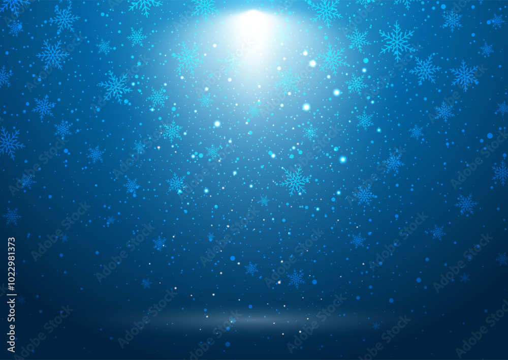 Christmas background with snowflakes under a spotlight 