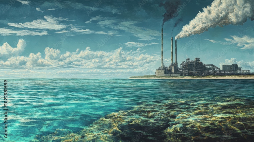 Fototapeta premium Industrial complex on a tropical coast.