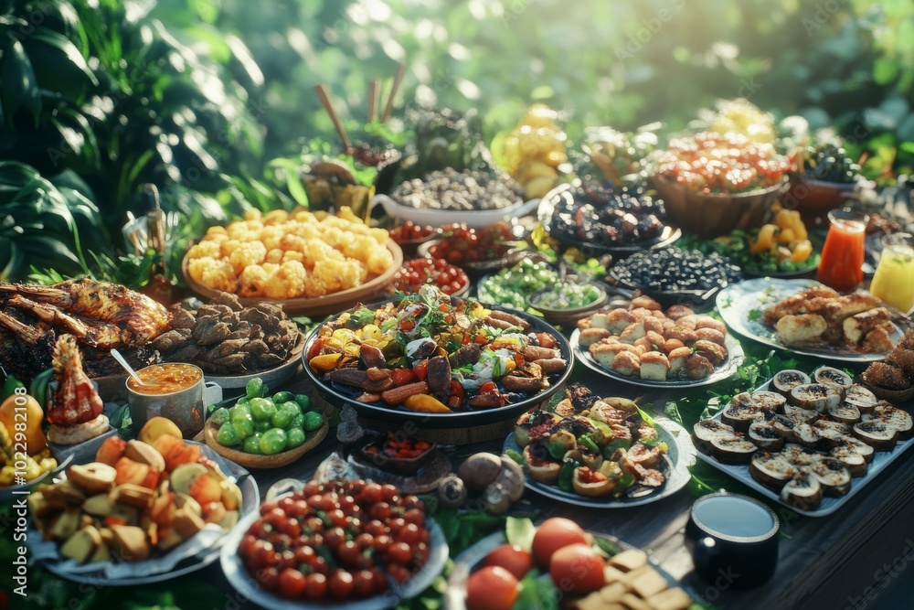 A vibrant spread of delicious, colorful dishes showcasing a variety of fruits, vegetables, and gourmet treats. A vibrant spread of delicious, colorful dishes showcasing a variety of fruits, vegetables, and gourmet treats.