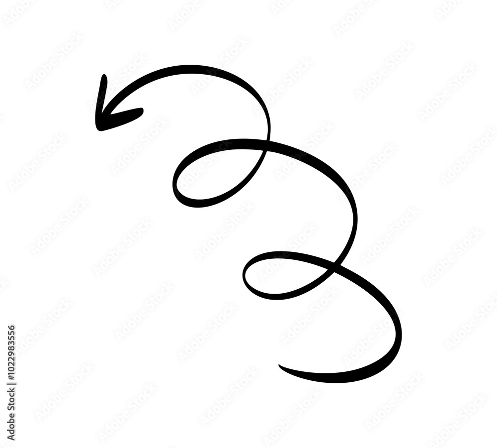 Hand drawn Spiral Curved Arrow Vector Illustration. Black design element isolated on white background Hand drawn Spiral Curved Arrow Vector Illustration. Black design element isolated on white background