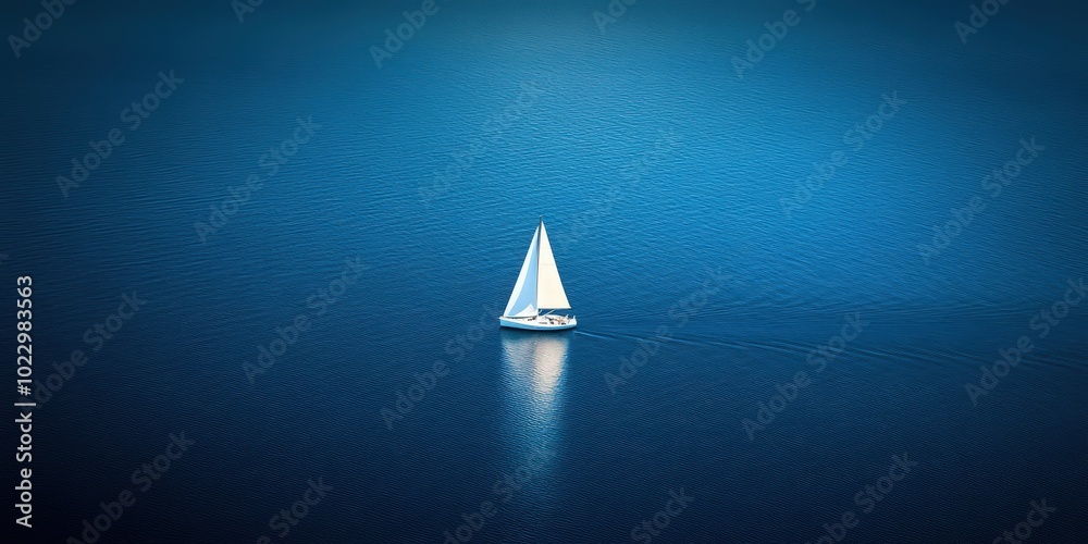 Fototapeta premium Serene Sailboat on Calm Blue Waters