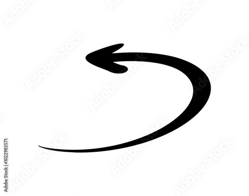 Black half round arrow pointing left following a curved path. 180 degree turn