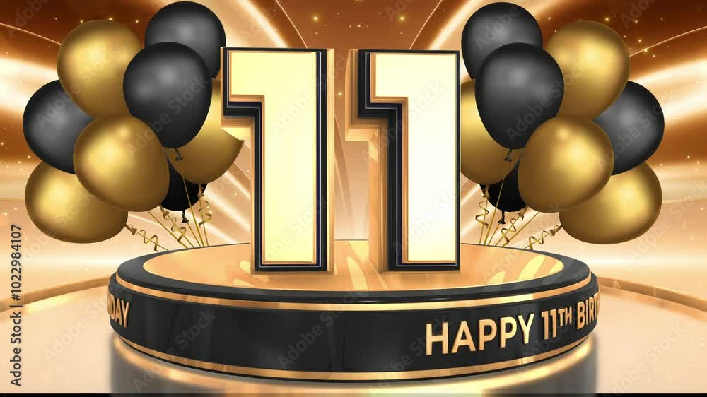 11 year, 11th birthday loop, looped video background, backdrop in 3D ...