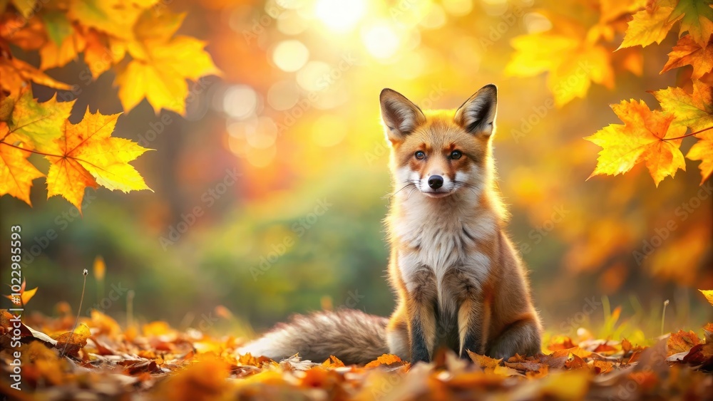a red fox is sitting in the park against the background of autumn foliage, free space for text a red fox is sitting in the park against the background of autumn foliage, free space for text