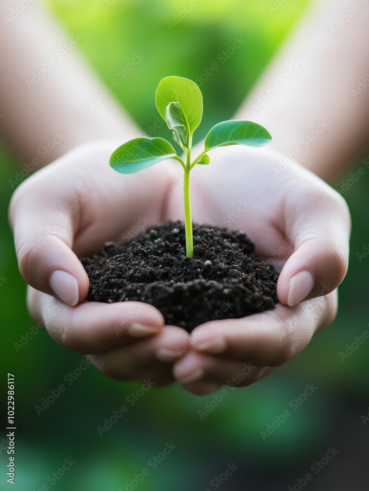 Hands Holding a Young Plant Growing in Soil Hands Holding a Young Plant Growing in Soil