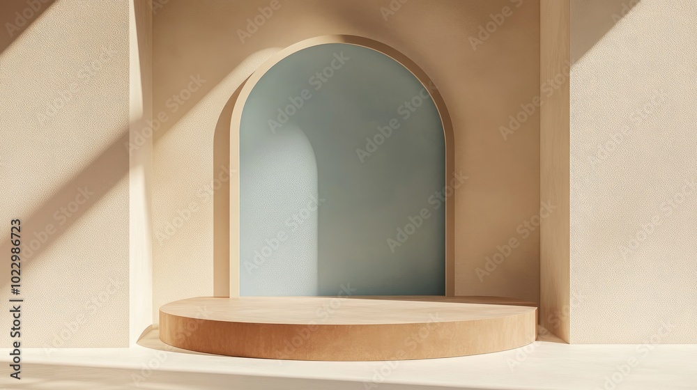 3D background featuring a pastel beige display showcasing geometric shapes Pedestal podium with a brown and light blue mockup for beauty and cosmetic product presentation Abstract art deco minimal 3D background featuring a pastel beige display showcasing geometric shapes Pedestal podium with a brown and light blue mockup for beauty and cosmetic product presentation Abstract art deco minimal