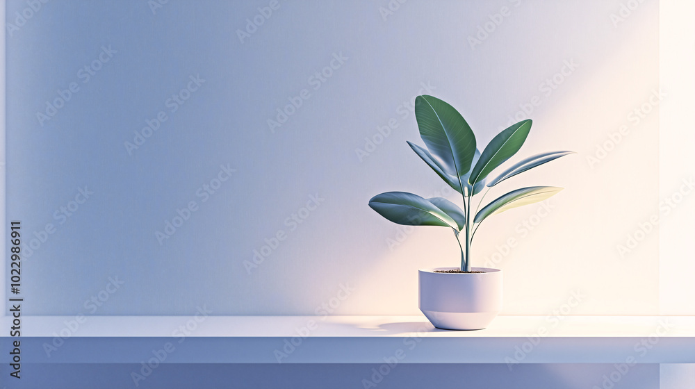 Single indoor plant in a minimal, geometric pot on a sleek, white shelf. Crisp lines and soft lighting enhance the ultra-minimal aesthetic Single indoor plant in a minimal, geometric pot on a sleek, white shelf. Crisp lines and soft lighting enhance the ultra-minimal aesthetic