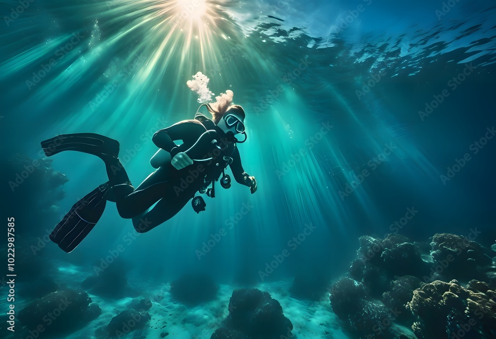 Mystical Underwater Exploration in Sunlit Waters Mystical Underwater Exploration in Sunlit Waters