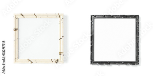 black and white modern picture frame isolated on white, background and border for design
