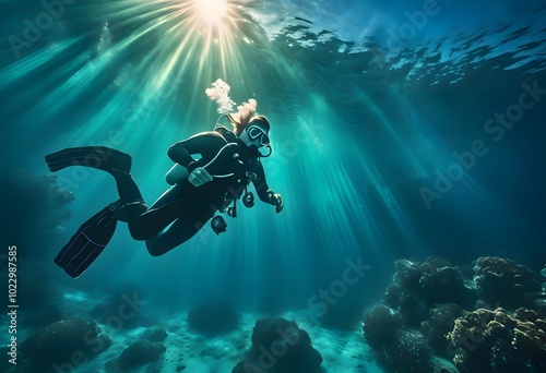 Mystical Underwater Exploration in Sunlit Waters