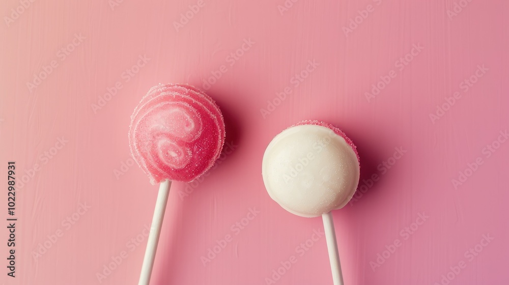 Pink and White Lollipops on a Pink Background Pink and White Lollipops on a Pink Background