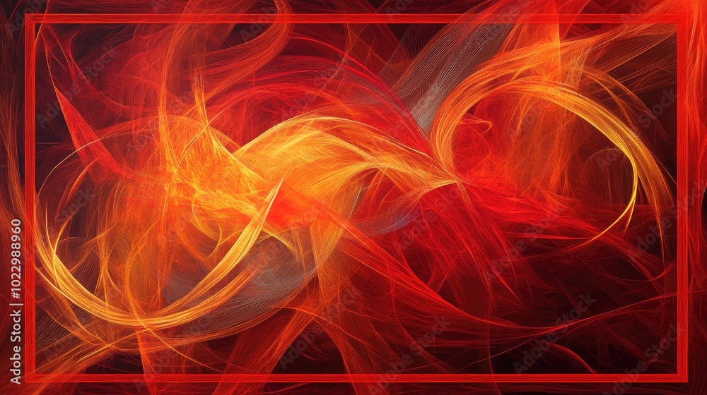 Abstract design featuring a red frame intertwined with orange hues Abstract design featuring a red frame intertwined with orange hues