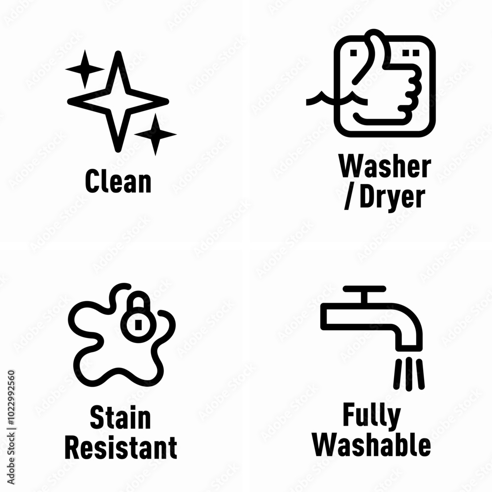 Clean Washer and Dryer Stain Resistant Fully Washable vector information sign Clean Washer and Dryer Stain Resistant Fully Washable vector information sign