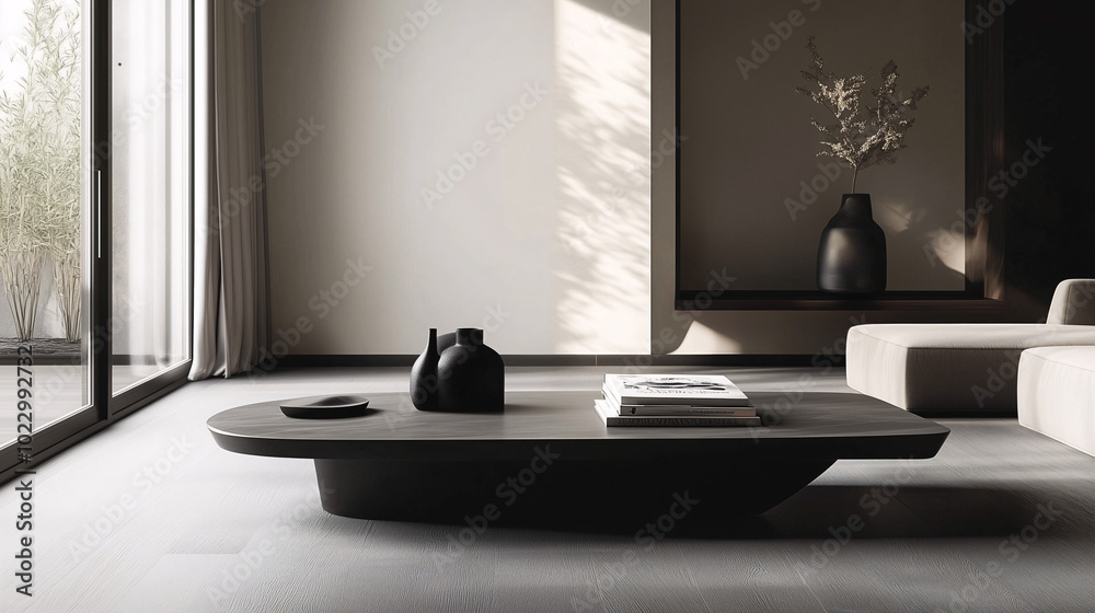 Sleek coffee table with a single magazine placed at an angle, with no other decor around Sleek coffee table with a single magazine placed at an angle, with no other decor around