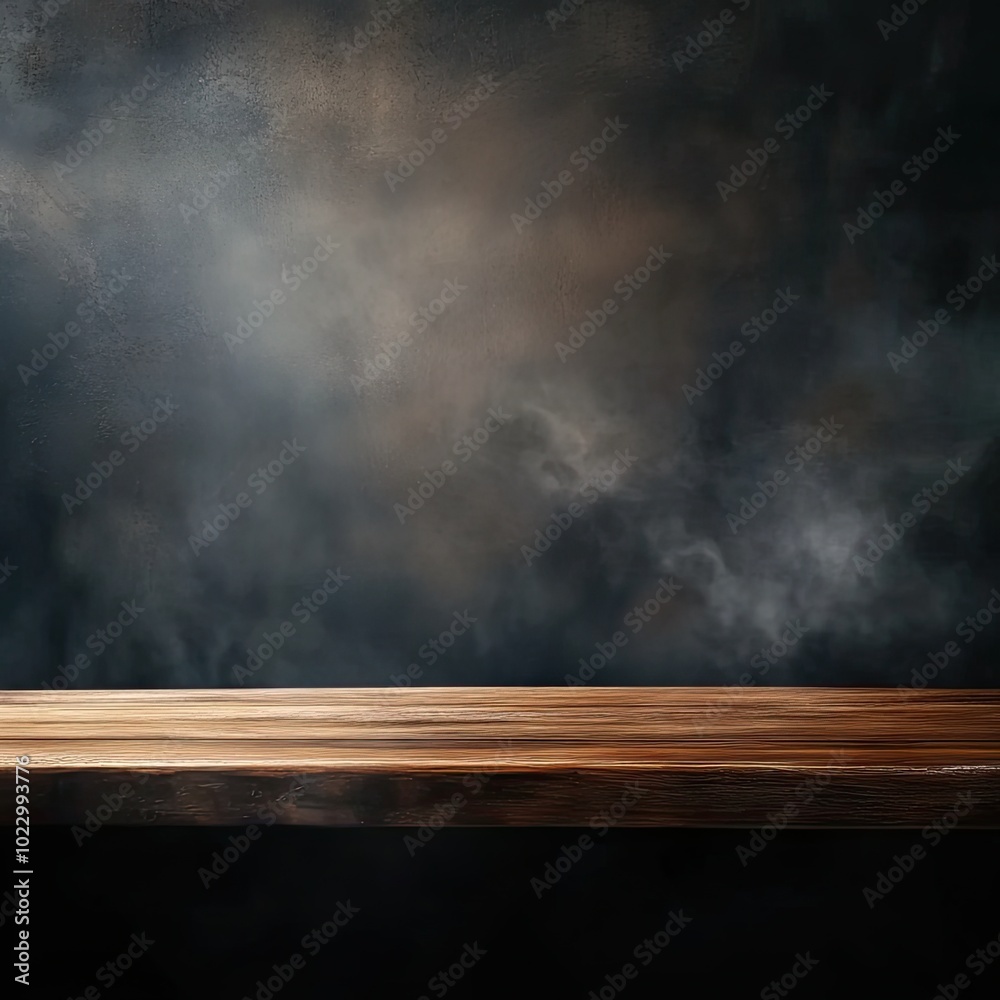 Dark Wooden Table, Smoky Background, Moody Atmosphere, Rustic Scene, Dramatic Lighting, Empty Space, Vintage Style, Mystic Look Dark Wooden Table, Smoky Background, Moody Atmosphere, Rustic Scene, Dramatic Lighting, Empty Space, Vintage Style, Mystic Look