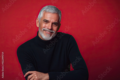 A man with black sweater and gray hair is smiling and crossing his arms