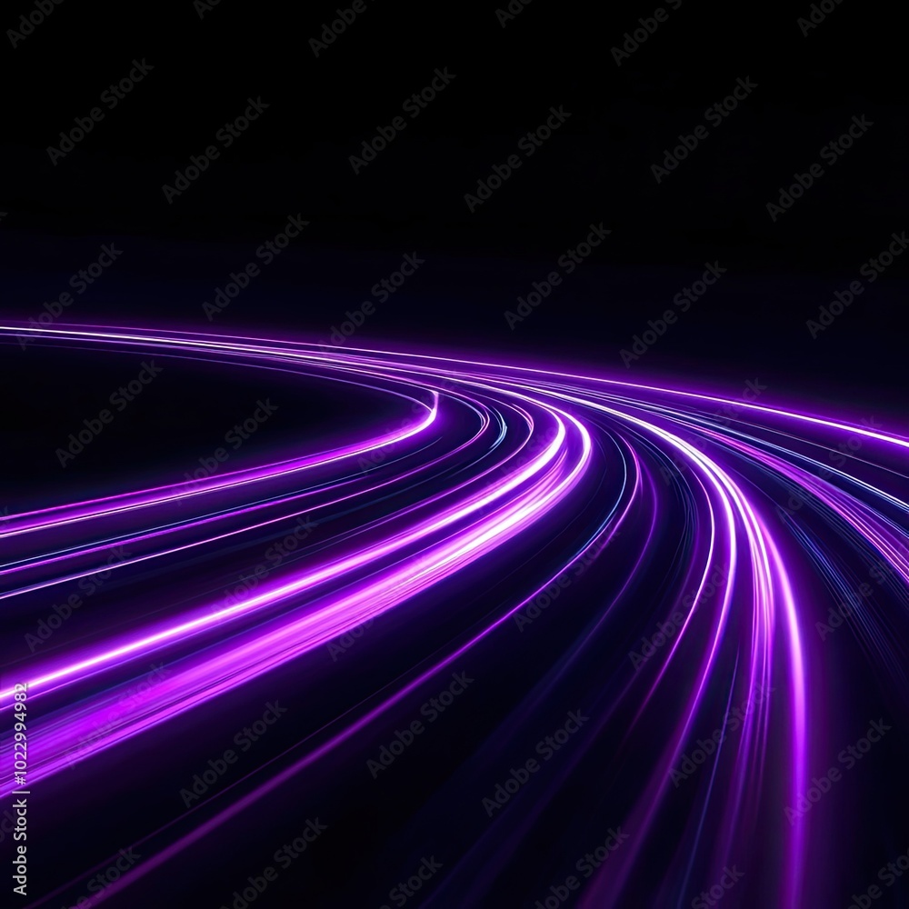 Futuristic purple neon light trails black background, bright glowing lines art Futuristic purple neon light trails black background, bright glowing lines art