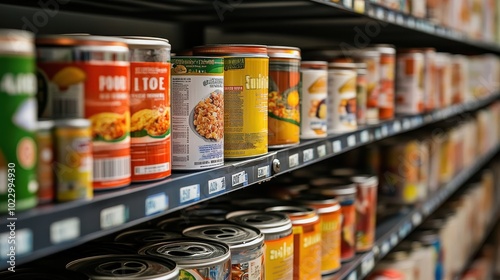 Canned Goods Abundance on Supermarket Shelves