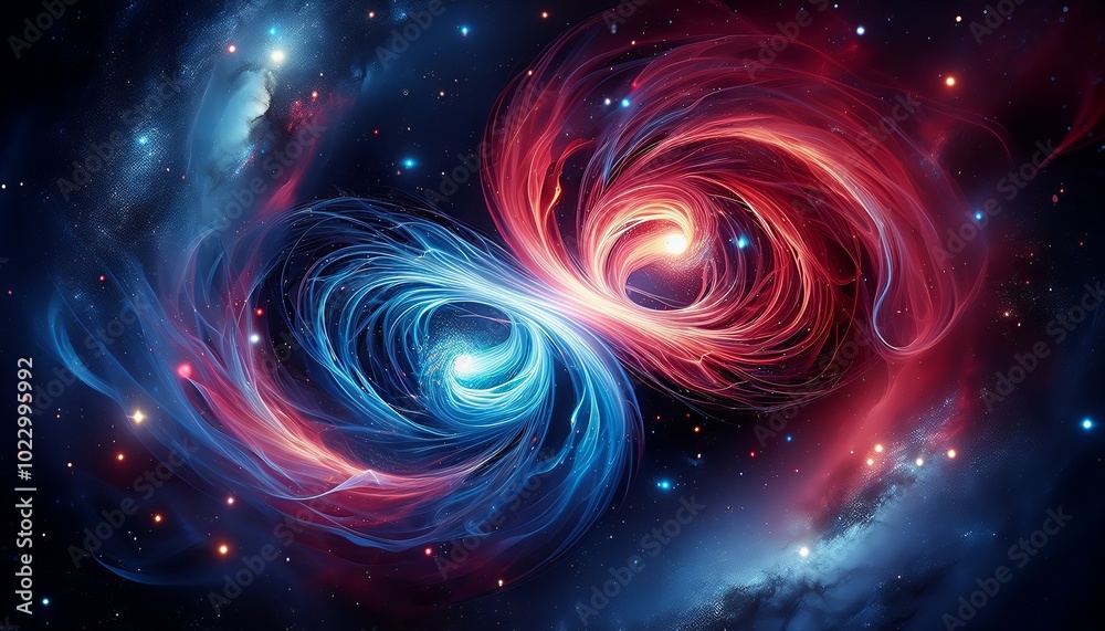 Intertwined neutron stars radiate dynamic energy into the cosmos. Intertwined neutron stars radiate dynamic energy into the cosmos.