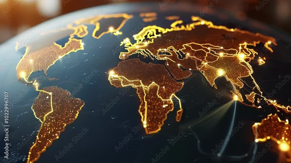 3d rendering of planet earth is glowing with golden lines, representing global business connections and finance animation