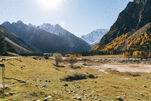 Adyrsu Gorge. Mount Ullu-Tau. Beautiful view of the raging mountain river. Nature and travel. Russia, Caucasus, Kabardino-Balkaria photo