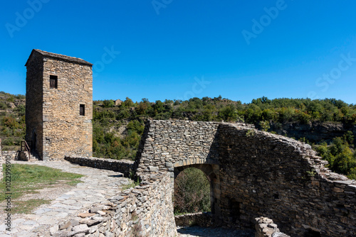 Forana Gate and Prison Tower in Montañana from the 16th century. Huesca, Aragon, Spain.