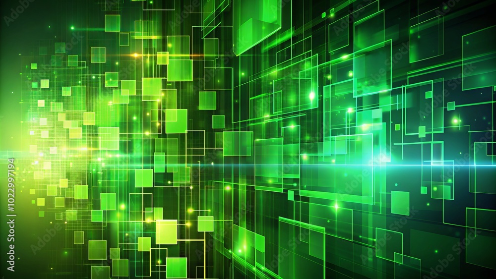 Dynamic green glitch background utilizing squares, perfect for enhancing digital design projects with a contemporary flair that attracts and maintains viewer interest effortlessly.