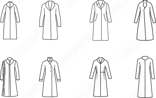 PrintLong Overcoat Outline Vector Illustration for Stylish Winter Fashion
