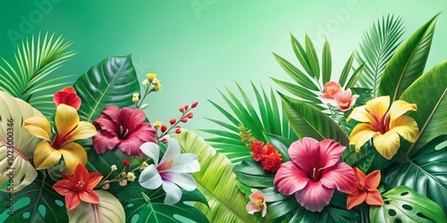 Embrace summer vibes with our spectacular sale! Discover tropical treasures adorned with vibrant flowers and leaves. Dive into warm discounts and elevate your style today! photo