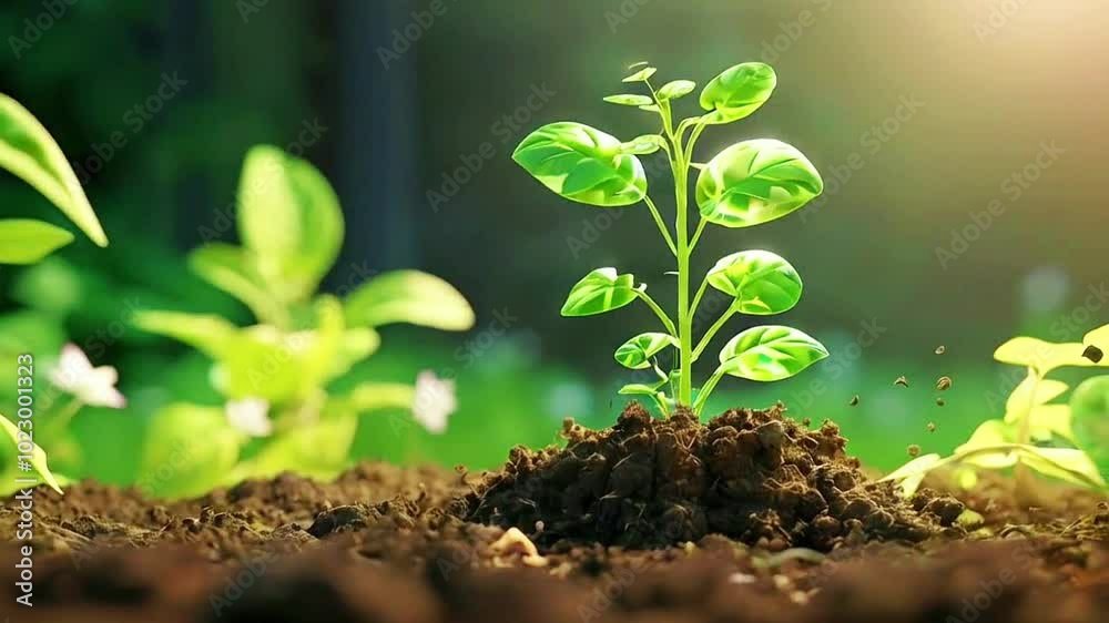 Growing plant, beautiful 3d animation