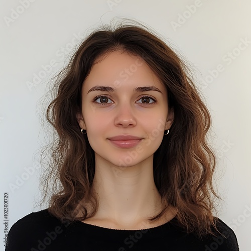 Portrait of a Young Woman with Long Brown Hair.