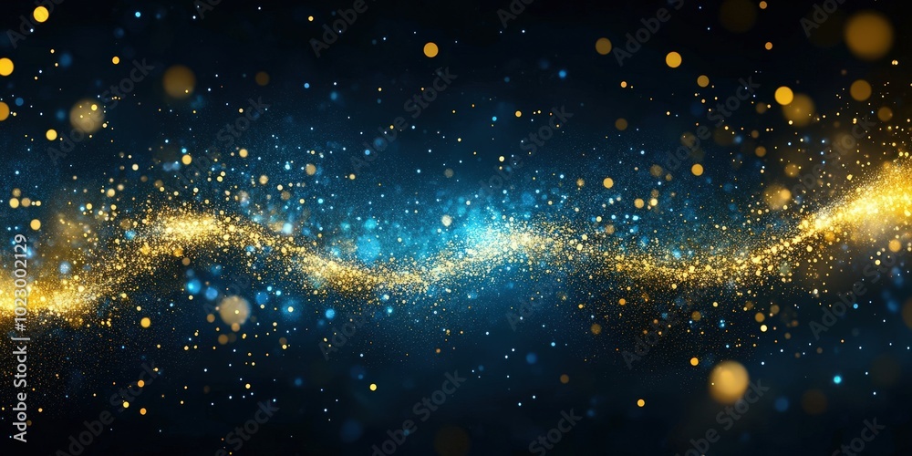 Sparkling Gold and Blue Bokeh Background