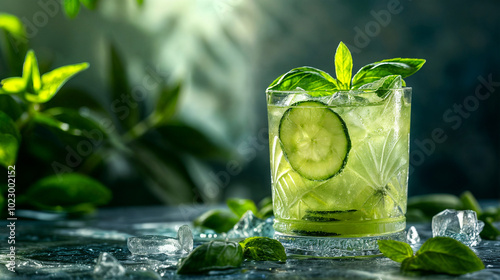 Cucumber Basil Gimlet cocktail	