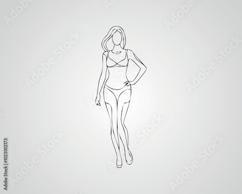 Minimalist Female Fashion Model Outline Illustration. One line art woman illustration