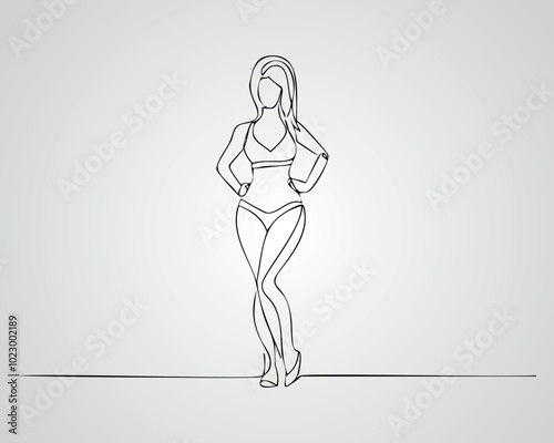 Minimalist Female Fashion Model Outline Illustration. One line art woman illustration